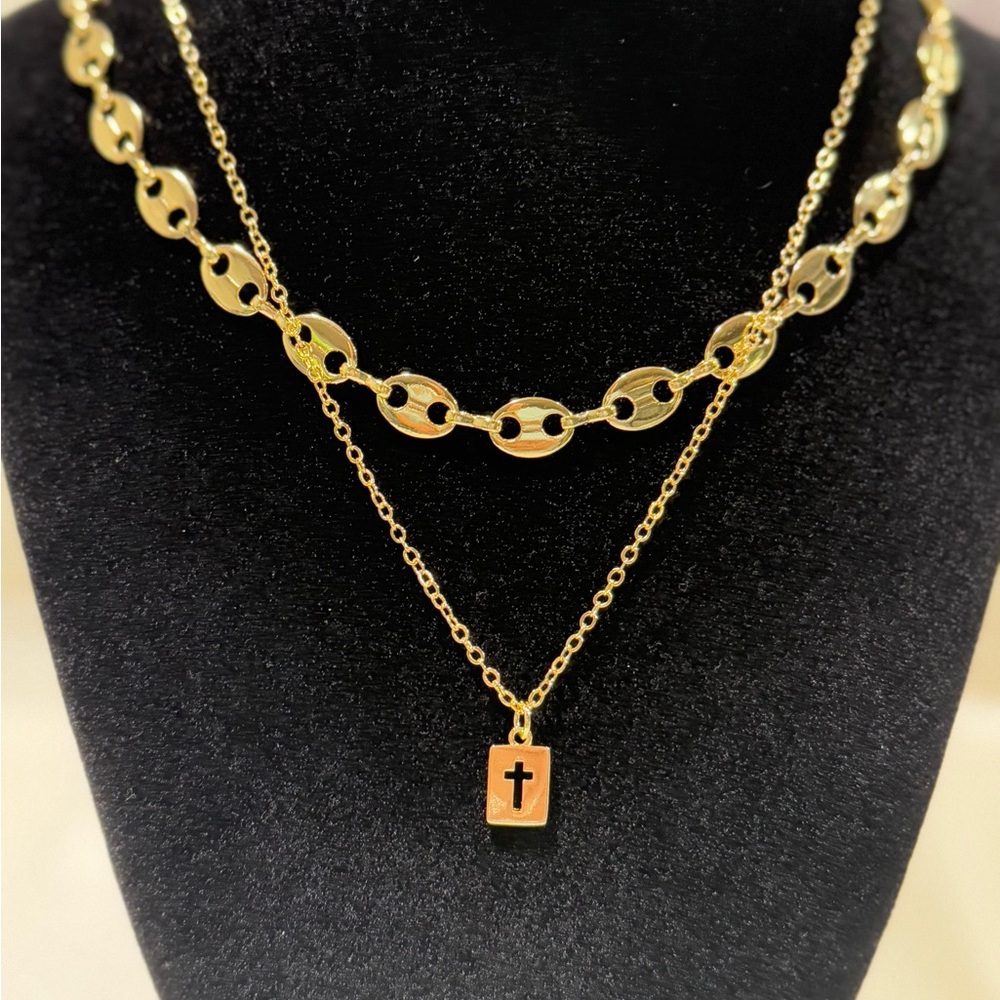 Gold Layered Necklace with Cross Pendant